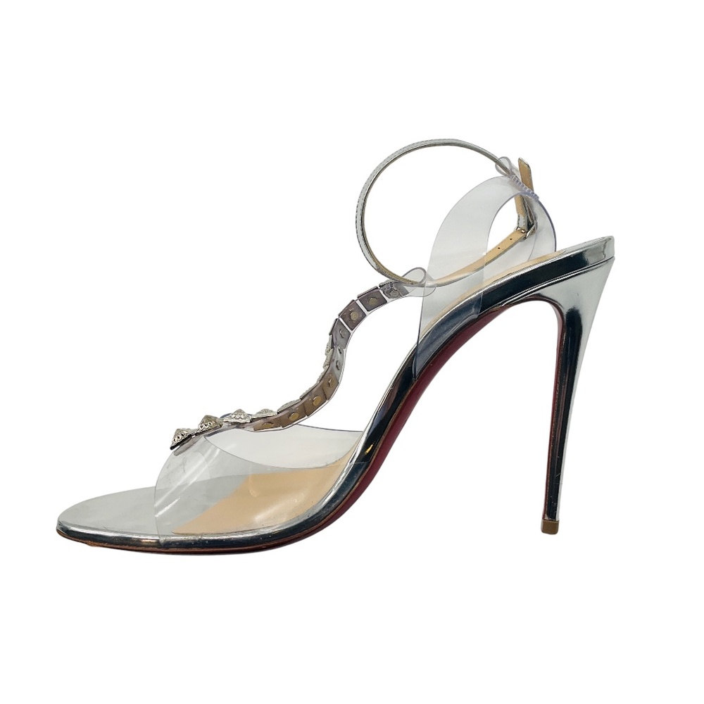 CHRISTIAN LOUBOUTIN VERSION SILVER JAMAIS ASSEZ 100 PVC AND SPECCHIO SANDALS - Picture 3 of 7